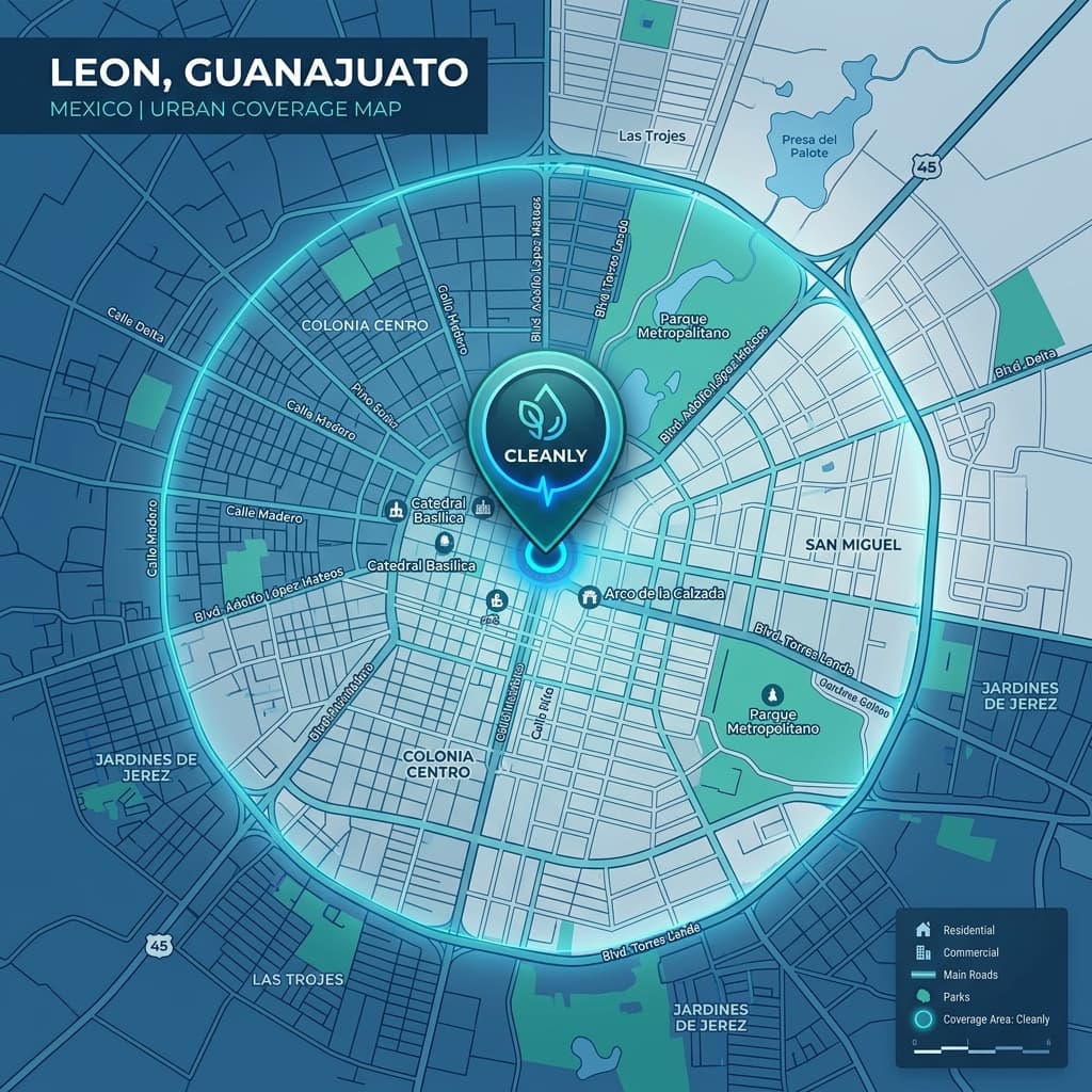 Mapa de cobertura en León, Guanajuato y cercanías con marcador
